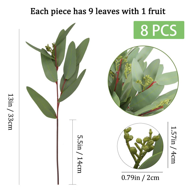 GREENTIME 8 Pack Faux Eucalyptus Stems with Seeds 13 Inches Artificial Seeded Leaves Branches Greenery Stems for Bridal Wedding Bouquet Vase Table Centerpiece Decor - Image 2